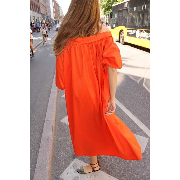 Orange Red Off-Shoulder Puff Sleeve Maxi Sundress - Picture 7 of 11